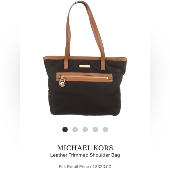 MICHAEL KORS Saffiano Leather Trimmed Nylon Large Shoulder Bag Black Tan - Picture 11 of 15